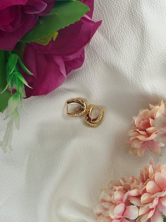 Gold Plated American Diamond Chunky Huggie Earrings