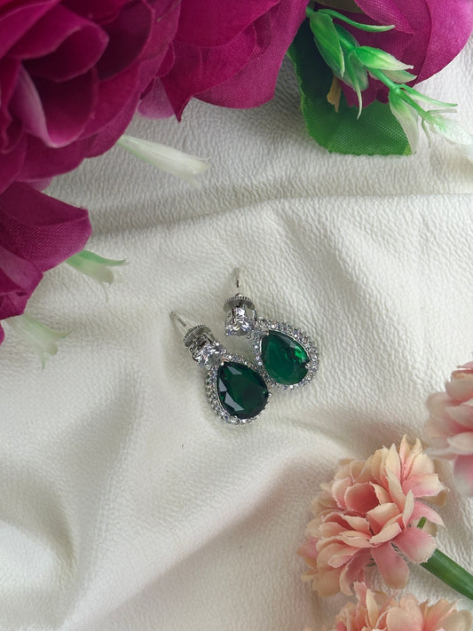 Rhodium Plated Austrian Diamond Emerald Crystal Teardrop Earrings