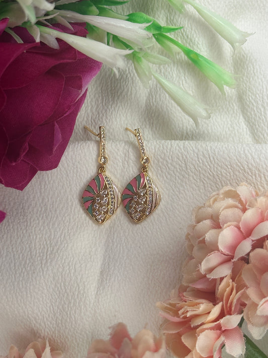Gold Plated Multi Colour MeenaKari American Diamond Earrings