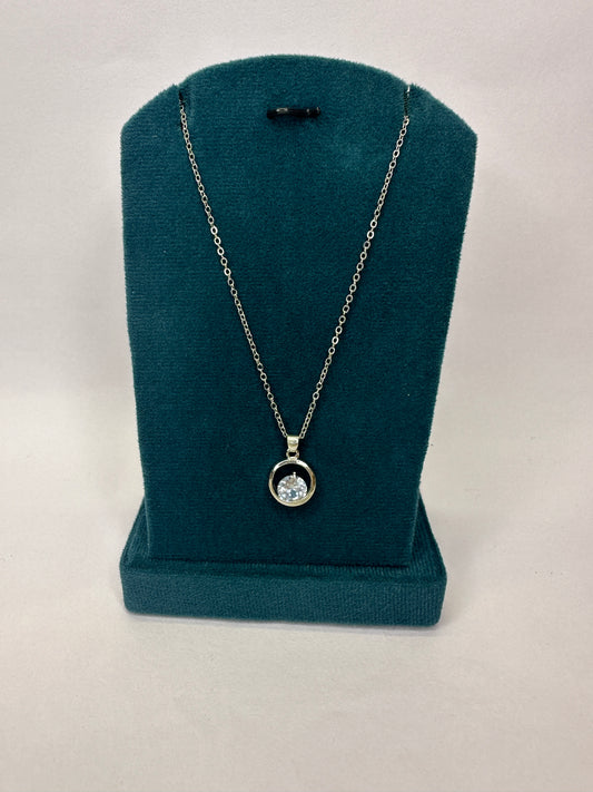 Rhodium Plated Round Shaped Charm Necklace